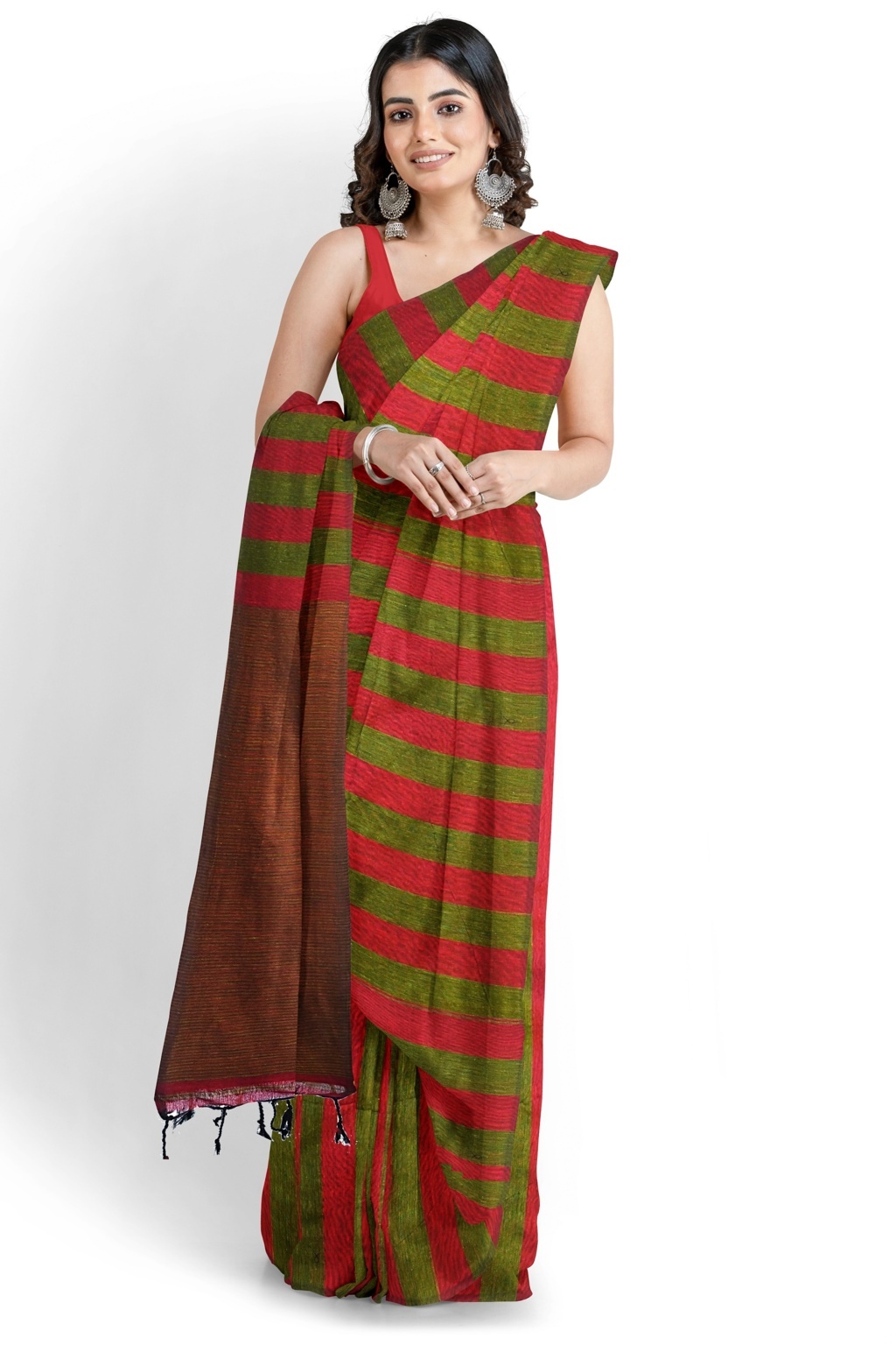 Red Green Pure Cotton Tejal Hand Loom Saree (1200)
